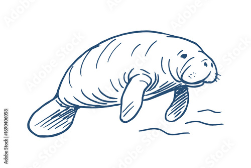 Manatee sketch thick line doodle ink drawing vector illustration