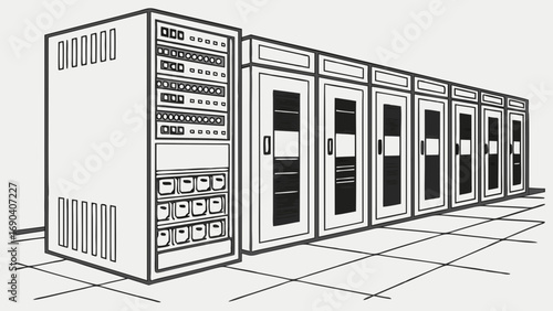 Server Room Illustration Data Center Rack Technology Equipment Network Hardware IT Infrastructure Computer Servers Data Storage Digital Technology Business Computing Cloud Computing Network Security .