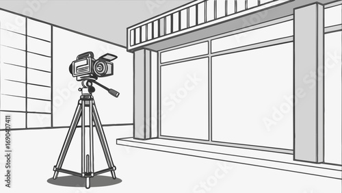 Studio Camera on Tripod Filmmaking Equipment Video Production Illustration.