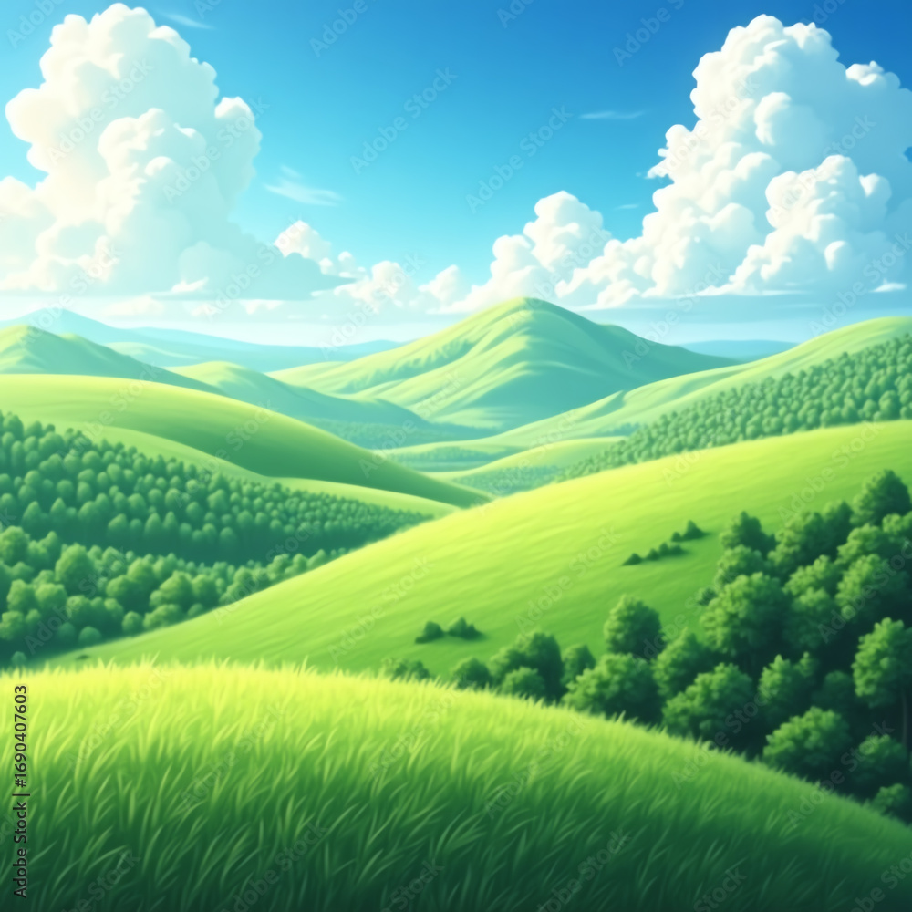Obraz premium summer landscape with green field and blue sky