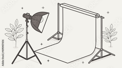 Studio Photography Setup Isometric Illustration Lighting Equipment Backdrop Stand Photo Shoot Design Clean Minimalist Style Professional Photography Tools Creative Design Element Image Background Fla.