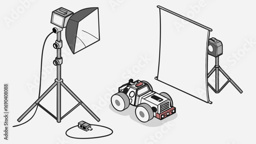 Studio Photography Setup with Lighting Equipment and Backdrop for Product or Object Shooting.