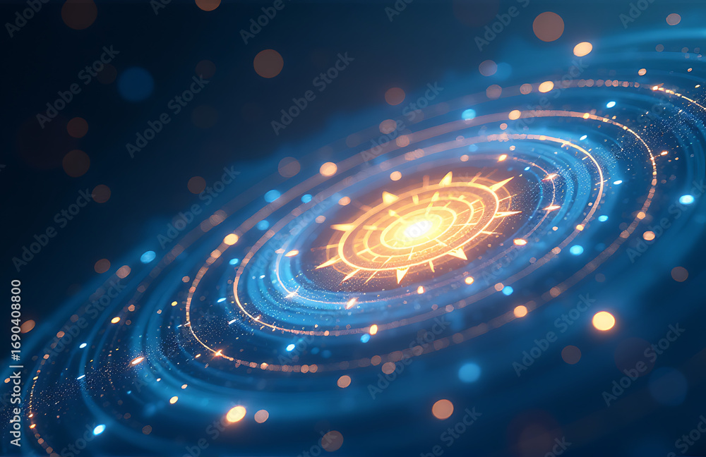 Fototapeta premium serene cosmos unfurls swirling white circles triangles set dark background illuminated soft