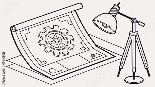 Technical Drawing with Desk Lamp.