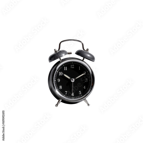Classic Black Alarm Clock on Black Background - Time Management Concept