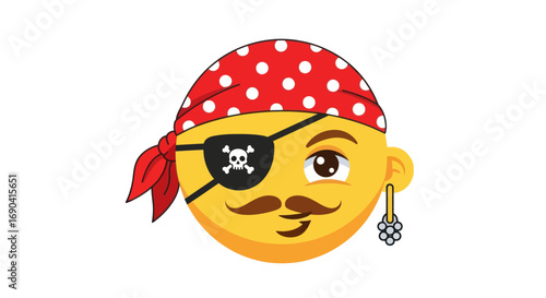 Photos Cartoon Pirate Emoji with Red Bandana and Eye Patch.