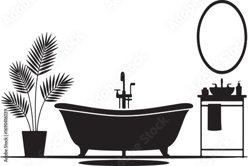 Minimalist Bathroom Silhouette with Bathtub and Sink interior drawing