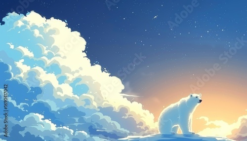 Majestic polar bear standing proudly on an ice floe in a stunning arctic landscape
