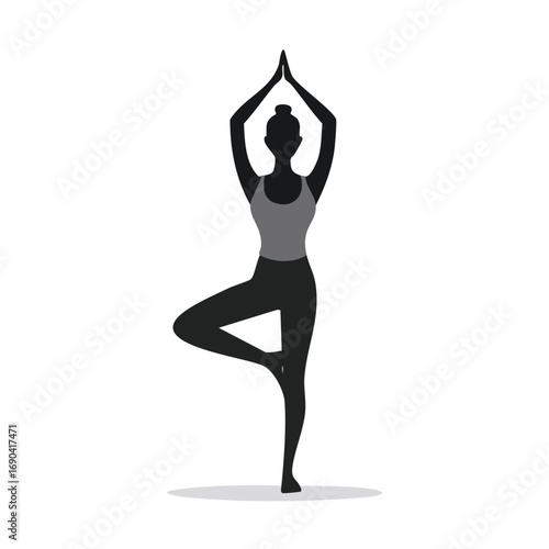 Serene Woman Yoga Tree Pose Silhouette