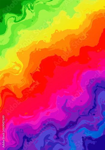 Colorful abstract rainbow watercolor background featuring a fluid paint marbling effect, a vibrant vector art illustration for creative projects