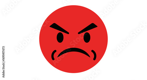 Obraz na plátne Red Angry Face Emoji with Intense Expression and Furrowed Brows.