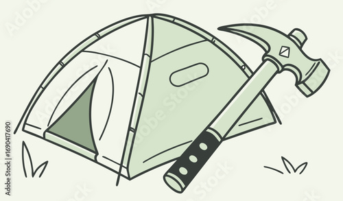 Camping tool on light green background