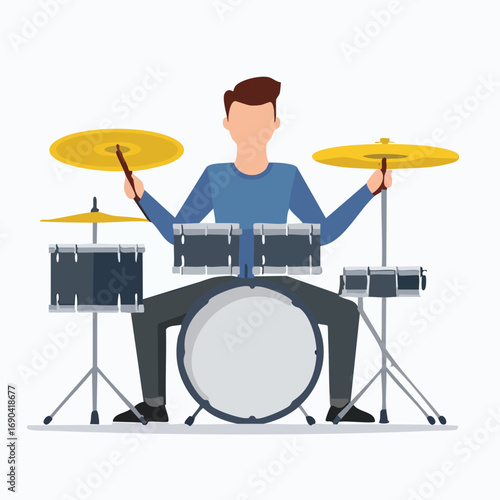 Young Drummer Playing Modern Drum Kit