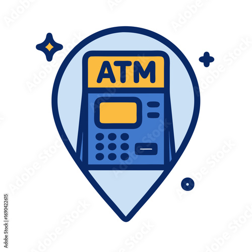 Modern fintech icon for a virtual ATM locator, representing the evolution of digital banking and financial services on a map