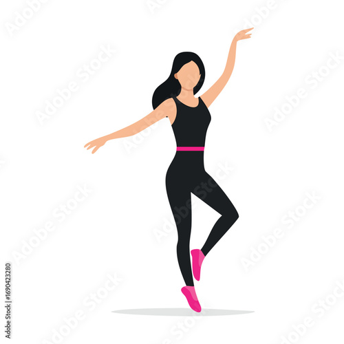 Graceful Woman Fitness Pose, Black Outfit