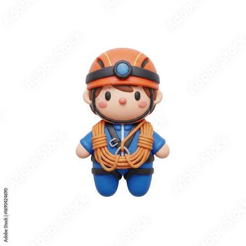 3D Cartoon Character Of A Mountain Climber In Orange And Blue Attire