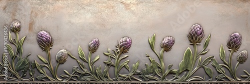 Wallpaper Mural Metal relief artwork of purple flowers Torontodigital.ca