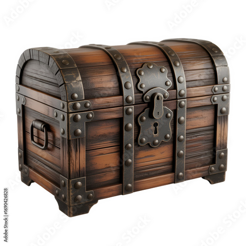 Old Wooden Chest Isolated on Transparent Background