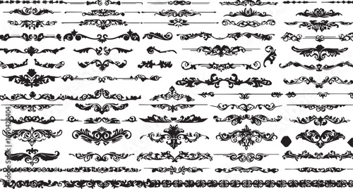 Extensive collection of 72 black and white ornate decorative dividers and flourishes for design ornamental