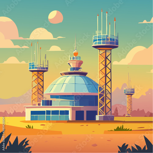 Icône vectorielle minimaliste de station de contrôle spatiale