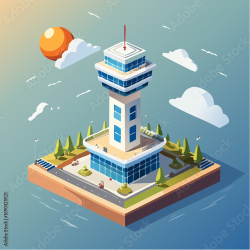 Icône vectorielle isométrique d’aéroport moderne