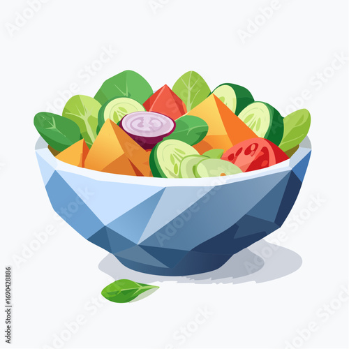 Icône low poly vectorielle d’un bol de salade minimaliste