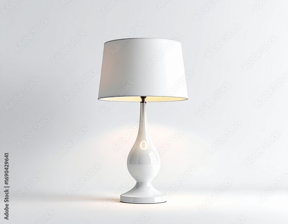 Fototapeta premium Elegant White Table Lamp Casting a Soft, Warm Glow on a Minimalist Background for Modern Interior Design and Serene Home Ambiance Concepts