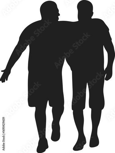 Silhouette of Two Friends Walking Together silhouette of two young best friends vector illustration, 