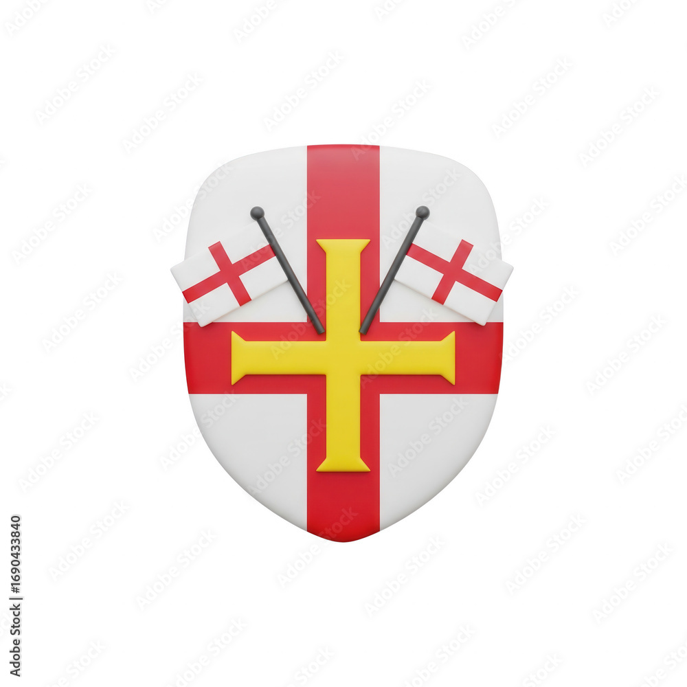 Obraz premium Guernsey Coat Of Arms With English Flags On A Transparent Background