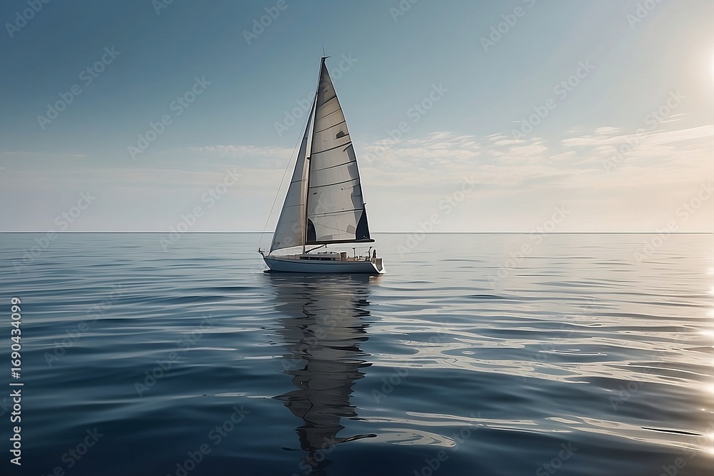 Obraz premium Sailing Boat on Calm Ocean Waters at Sunset