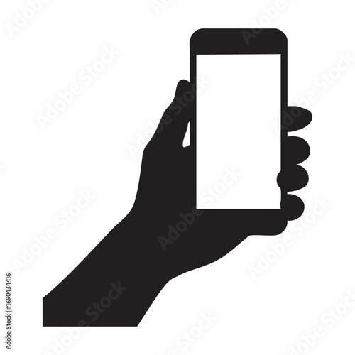 silhouette of black hand holding mobile phone smartphone  illustration vector graphic