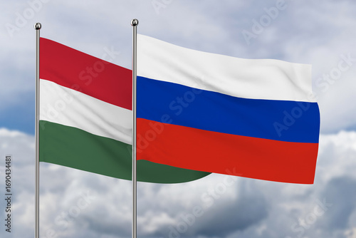 Russian and Hungary flag on...