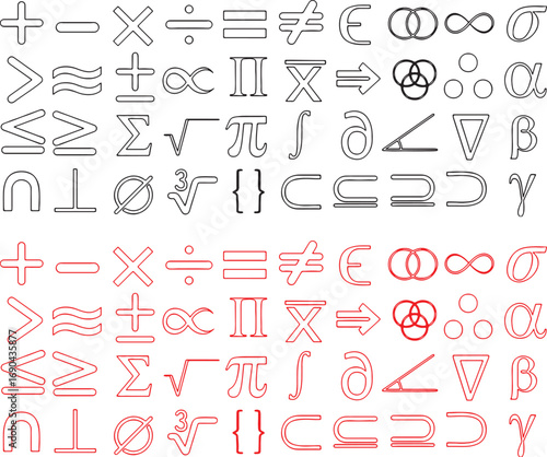math, mathematics, symbol, icon, set, equation, plus, minus, multiply, divide, equals, not equals, infinity, sigma, alpha, beta, gamma, pi, integral, sum, square root, angle, triangle, set theory, uni