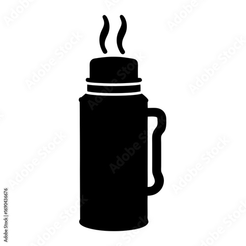 Silhouette vector design of a hot beverage thermos bottle with steam for microstock sites
