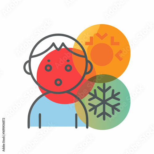 Toddler with red cheeks from cold in a colorful abstract style  