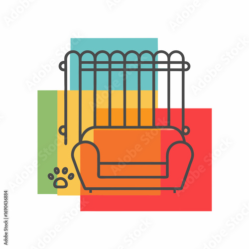 Pet bed near radiator with colorful abstract background  