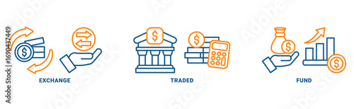 ETF icon set vector concept with icon of Exchange, Traded, Funds 