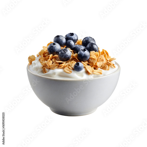 Delicious Granola with Yogurt and Blueberries in a Bowl
