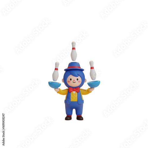 Whimsical Cartoon Juggler Character Balancing Objects On Head and Hands Transparent Background
