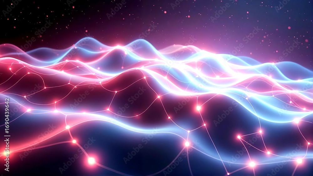 Obraz premium Abstract Data Flow Wavy Neon Network