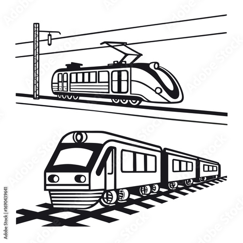 Modern Electric Train and Passenger Train Line Art