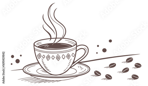 Vintage Chocolate Coffee Illustration A Steamy Cup of Warmth in Minimalist Style