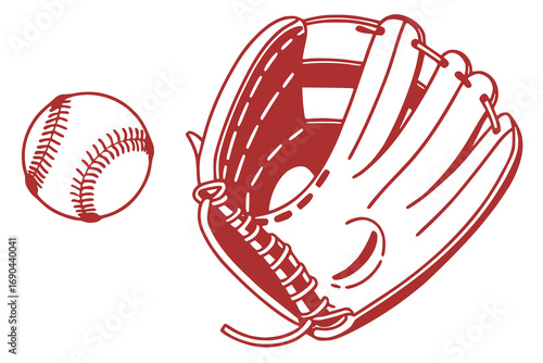 Flat vector illustration of a baseball glove catching a ball, bold solid color design, white background, no text