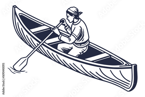 Vector illustration of a canoe boat with paddle, flat simple design, solid color, white background
