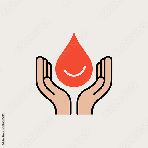 Hands Holding a Drop of Blood with a Smile A Symbol of Giving and Hope for Health and Life