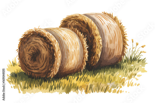 Golden Hay Bales A Harvest Scene in the Meadow, Rural Agriculture, Countryside, Farming Concept