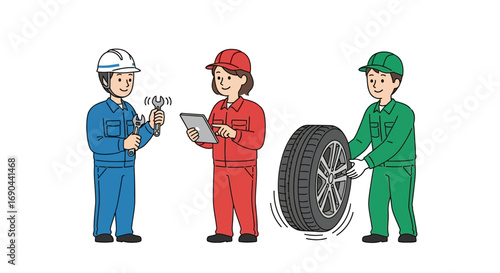 Vector Set of Workers in a Workshop Flat Illustration of Industrial Labor, Factory Teamwork, and Craftsmanship Icons