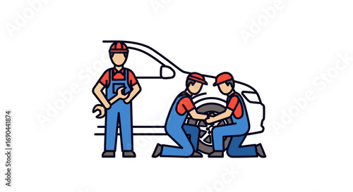 Vector Set of Workers in a Workshop Flat Illustration of Industrial Labor, Factory Teamwork, and Craftsmanship Icons