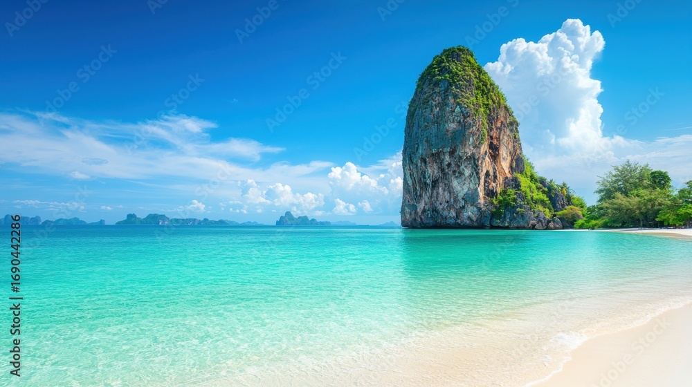 Fototapeta premium Idyllic Secluded tropical island with white sand beaches, perfect for a peaceful vacation.