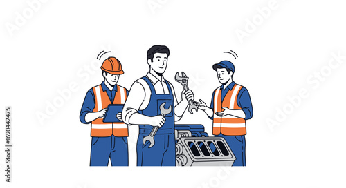 Vector Set of Workers in a Workshop Flat Illustration of Industrial Labor, Factory Teamwork, and Craftsmanship Icons